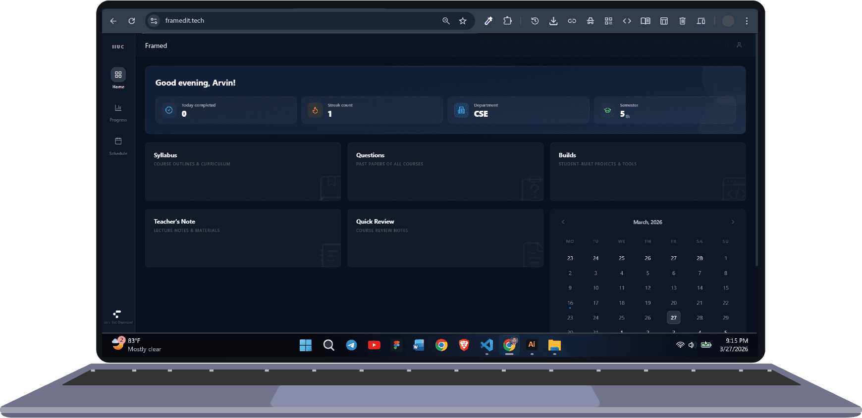 Framedit Campus Dashboard on laptop